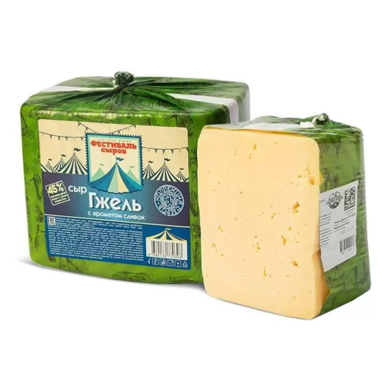 СЫР ГЖЕЛЬ С АРОМАТОМ СЛИВОК 45% 1КГ